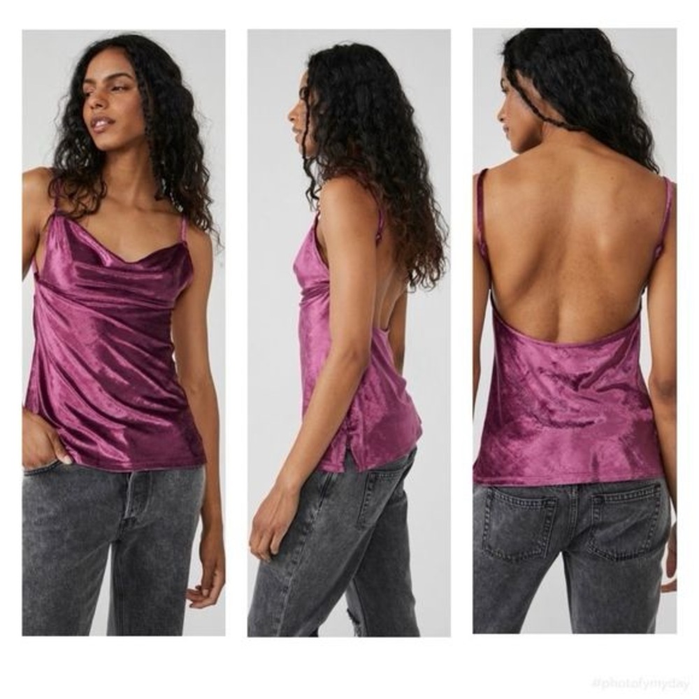 Free People All Night Velvet Tank Top Size S Purple (Fig Jam)